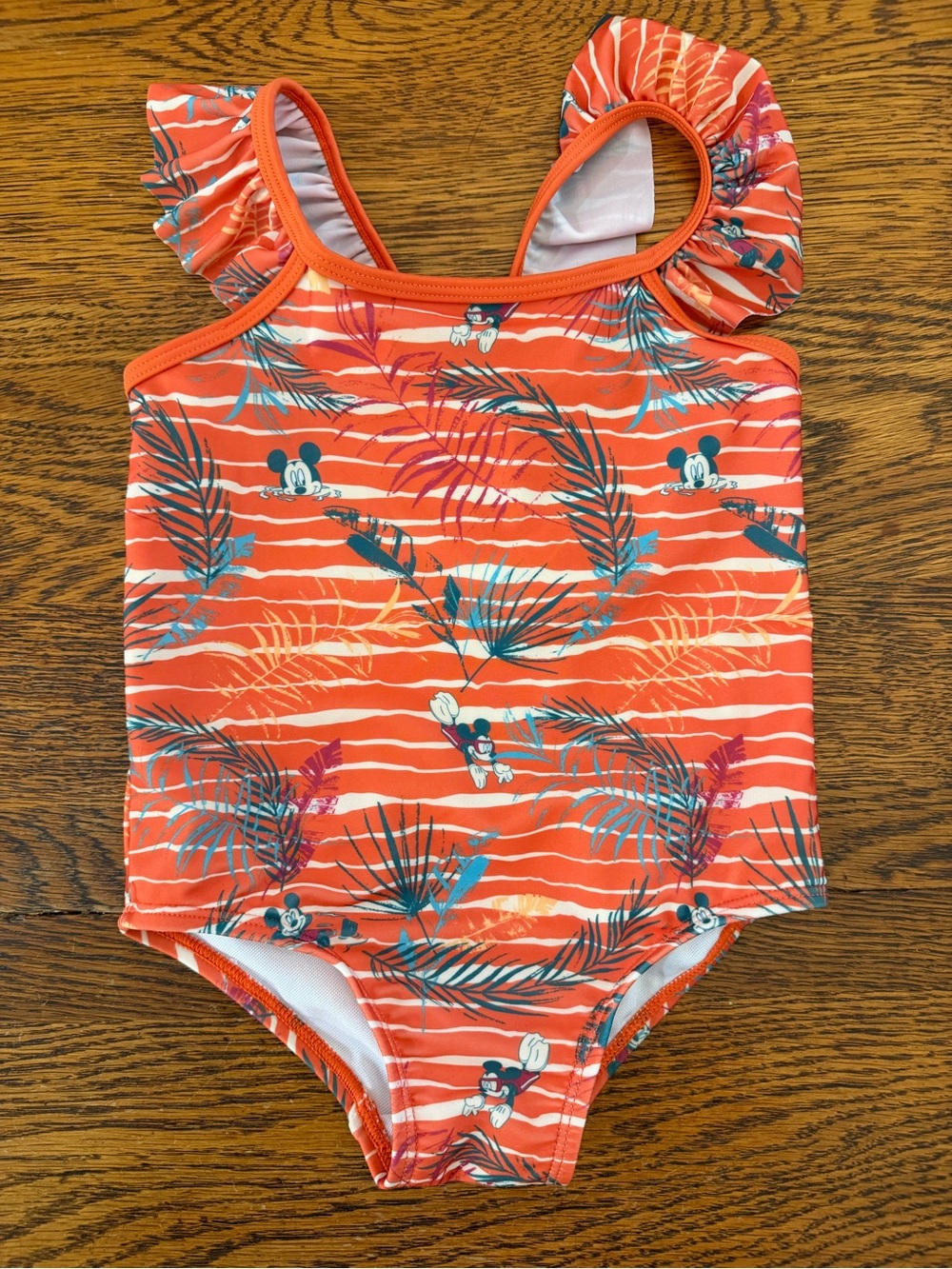 Disney Orange Tropical Mickey Ruffle-Shoulder One-Piece Swimsuit